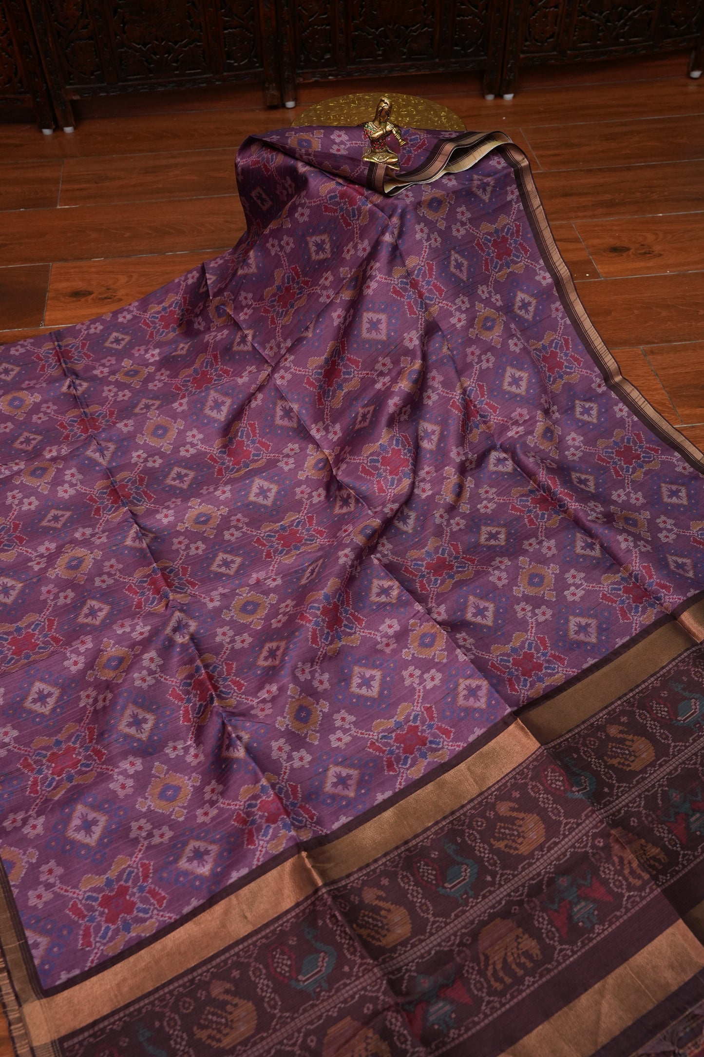 Semi Tussar Saree with Digital Patola Print & Piping Border – Mauve Purple