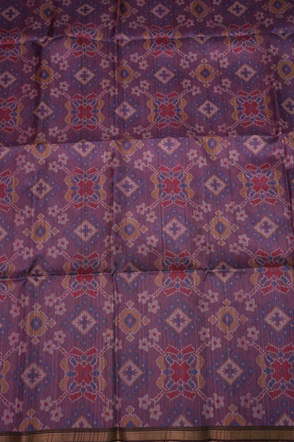 Semi Tussar Saree with Digital Patola Print & Piping Border – Mauve Purple