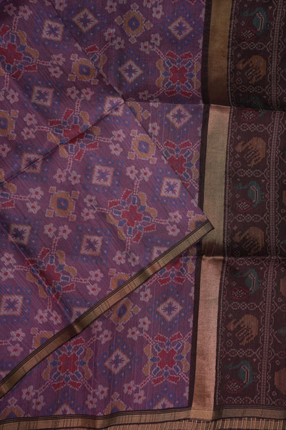 Semi Tussar Saree with Digital Patola Print & Piping Border – Mauve Purple