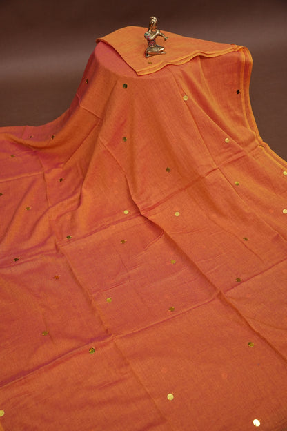 Mulmul Cotton Saree with Tassels - Peachy Orange