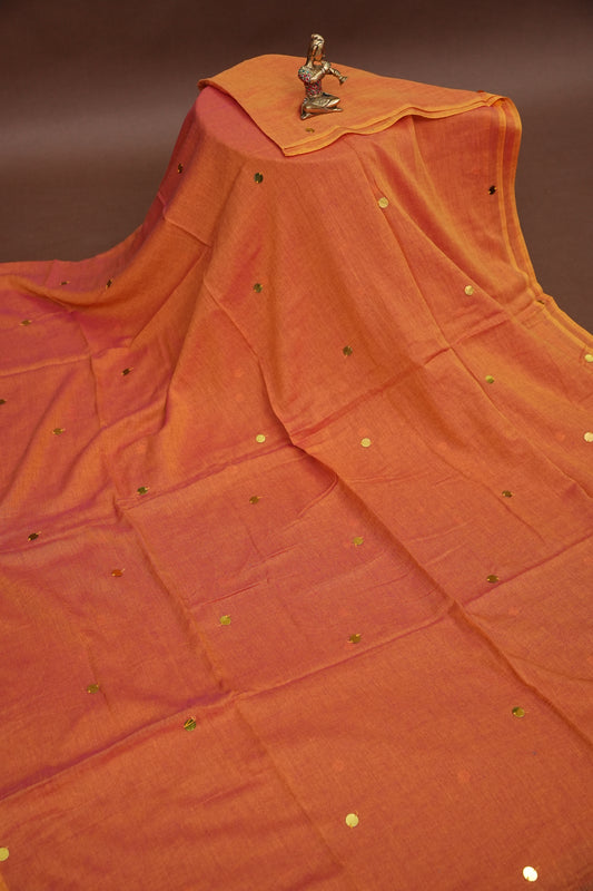Mulmul Cotton Saree with Tassels - Peachy Orange