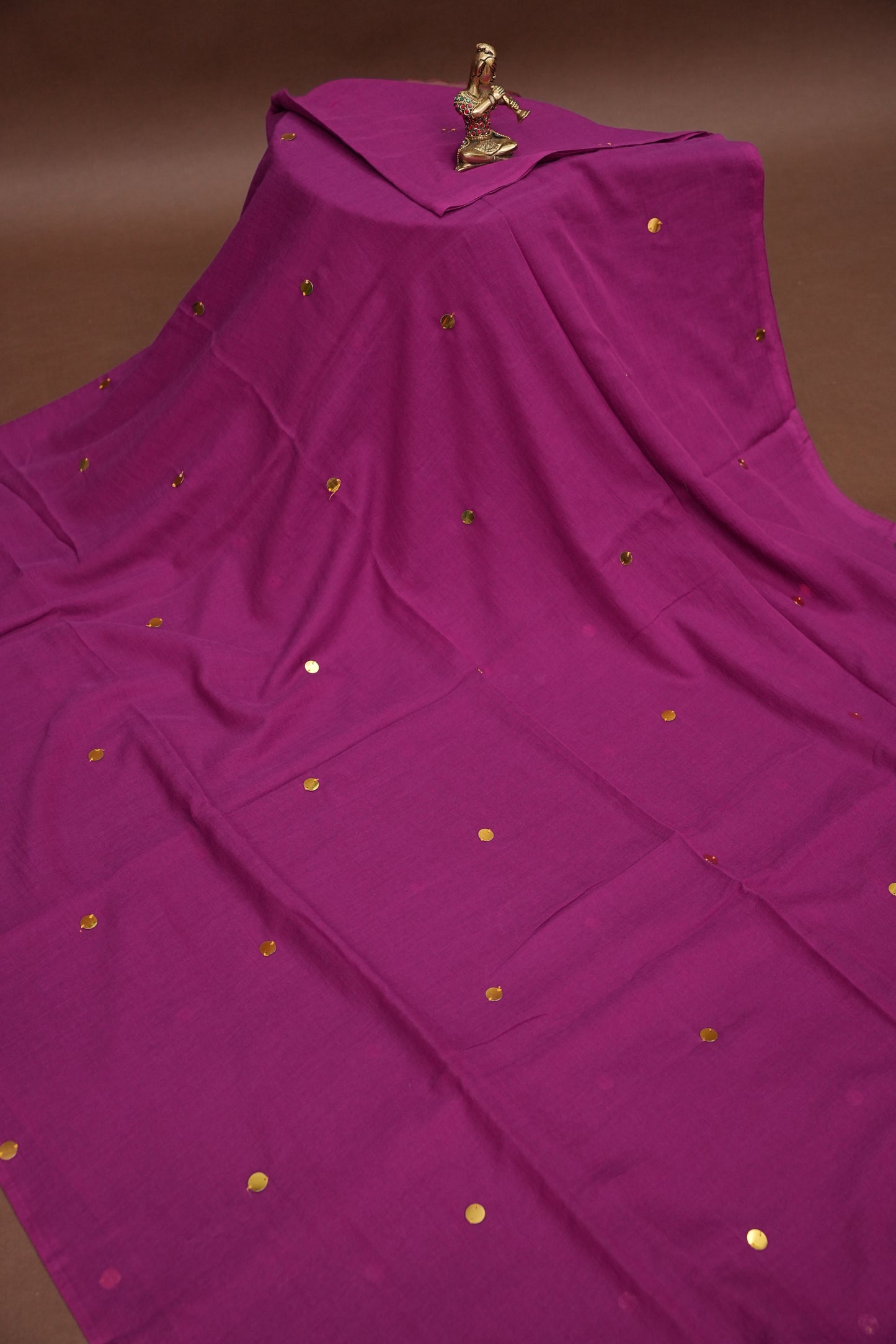 Mulmul Cotton Saree with Tassels - Dark Pink