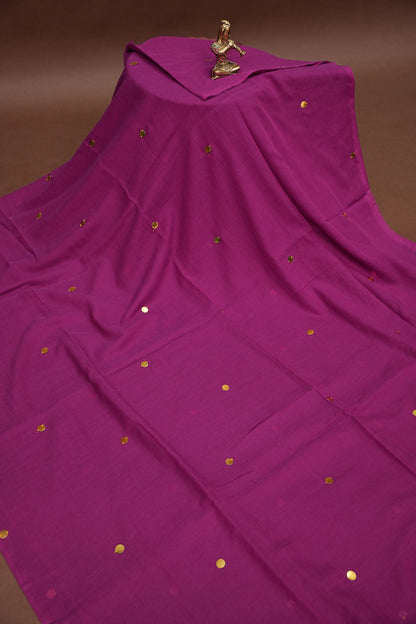 Mulmul Cotton Saree with Tassels - Dark Pink