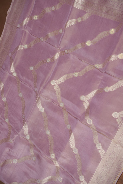 Mellow Tissue Banarasi Silk Saree in Soft Pink with Antique Silver Zari.