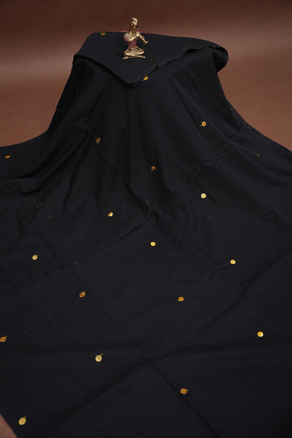 Mulmul Cotton Saree with Tassels - Black