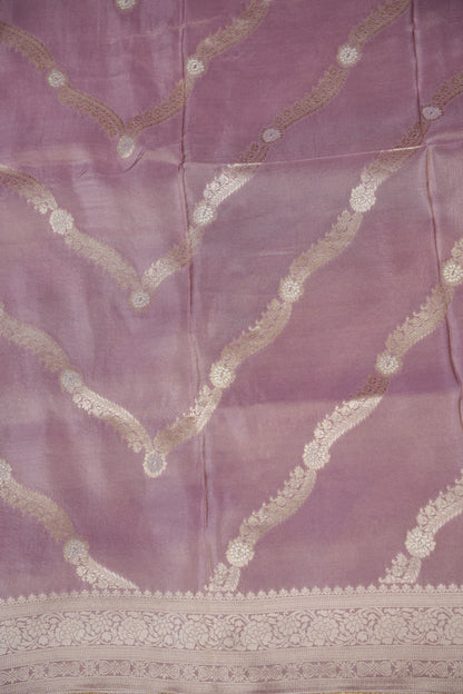 Mellow Tissue Banarasi Silk Saree in Soft Pink with Antique Silver Zari.
