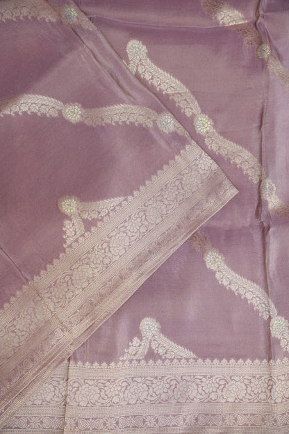 Mellow Tissue Banarasi Silk Saree in Soft Pink with Antique Silver Zari.
