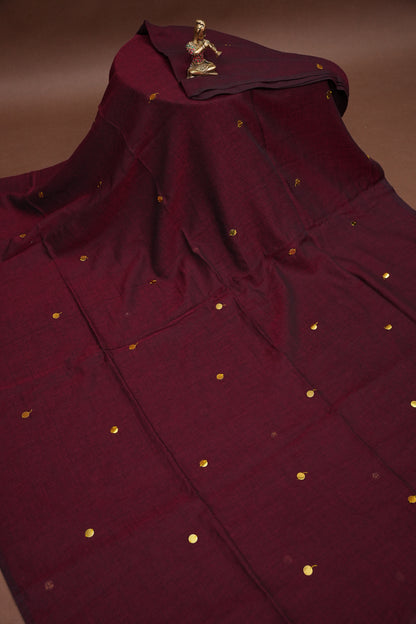 Mulmul Cotton Saree with Tassels - Maroon