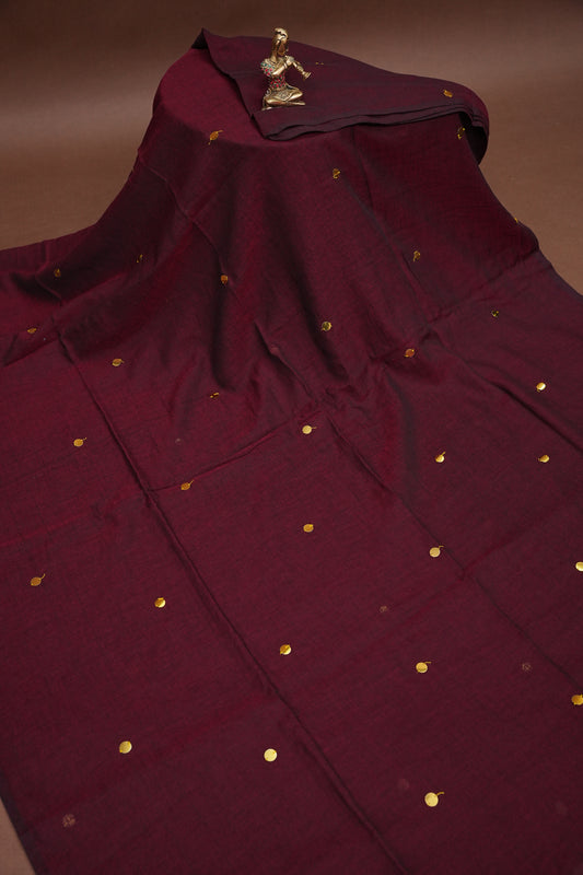Mulmul Cotton Saree with Tassels - Maroon