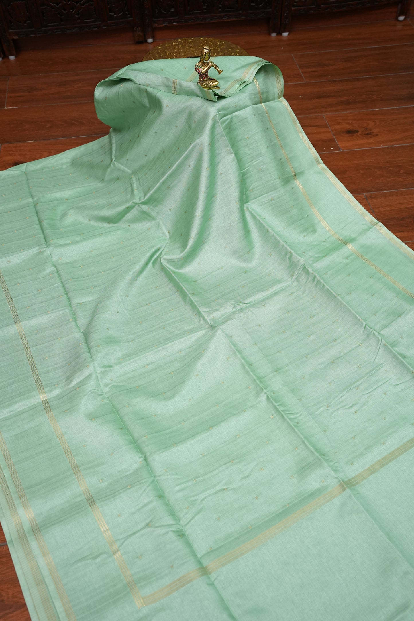 Semi Tussar Saree with Traditional Gap Border – Mint Green