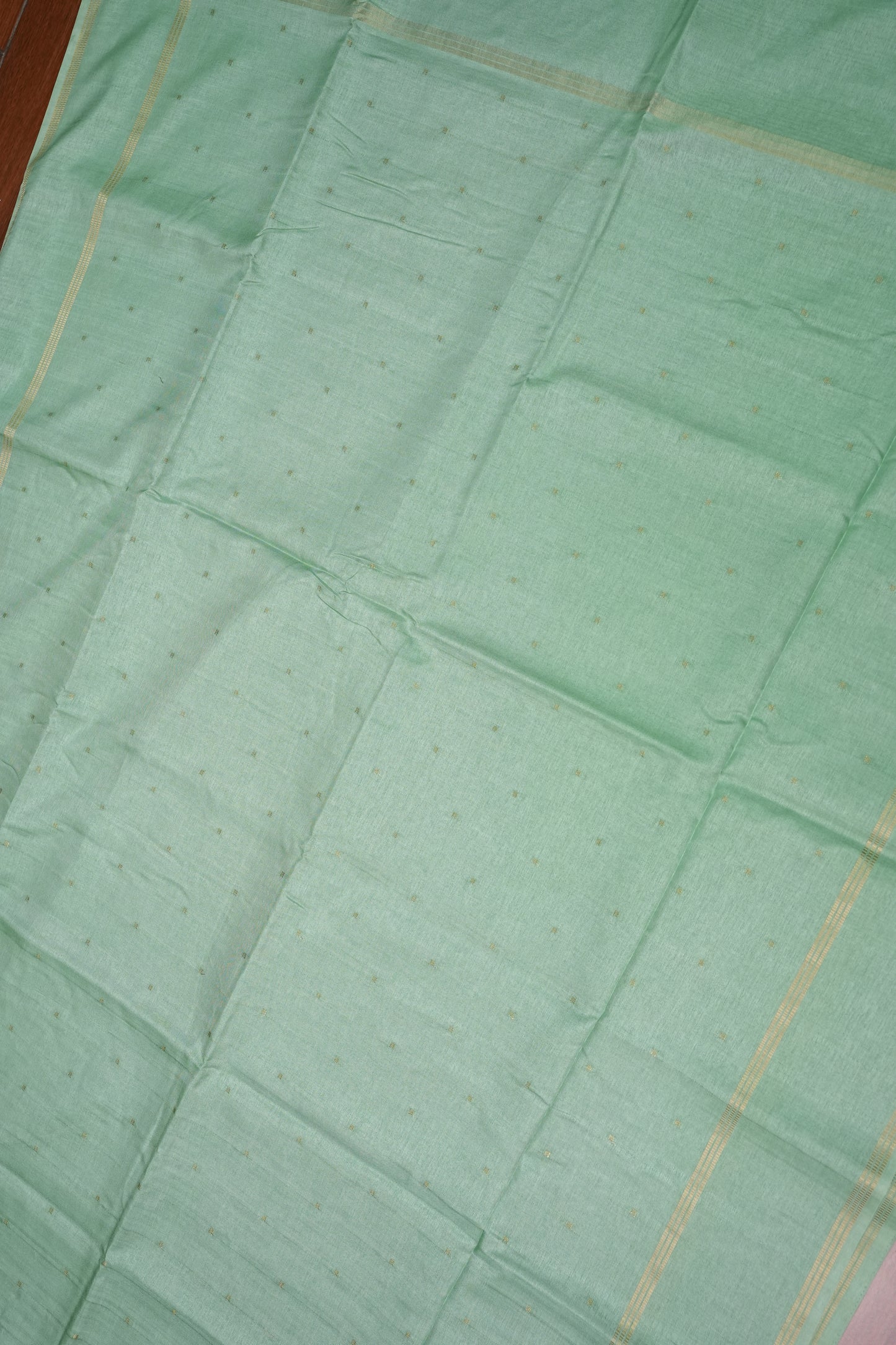 Semi Tussar Saree with Traditional Gap Border – Mint Green