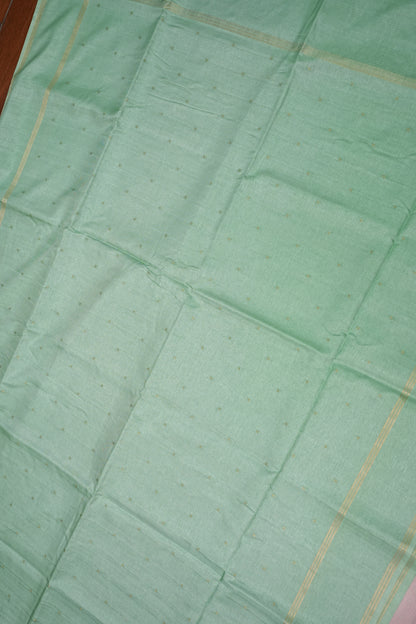 Semi Tussar Saree with Traditional Gap Border – Mint Green