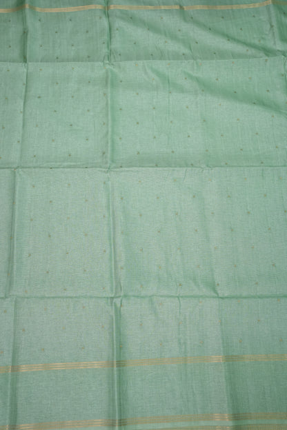 Semi Tussar Saree with Traditional Gap Border – Mint Green