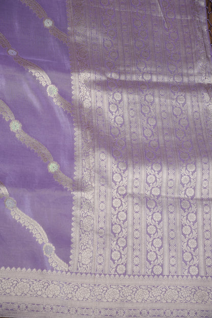Mellow Tissue Banarasi Silk Saree in Lavender Mist with Silver Zari Floral Vines