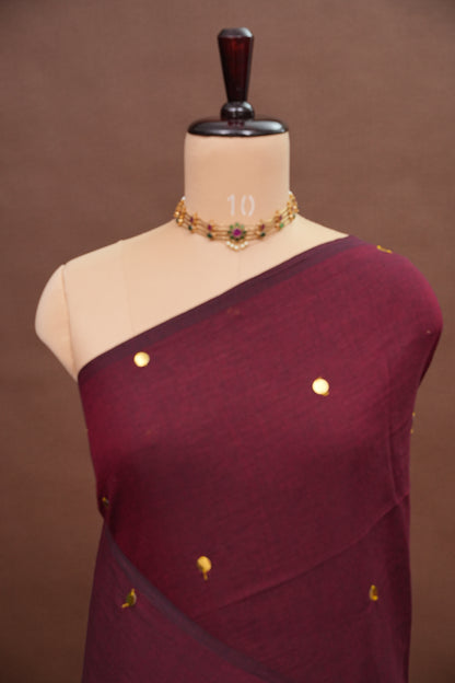 Mulmul Cotton Saree with Tassels - Maroon