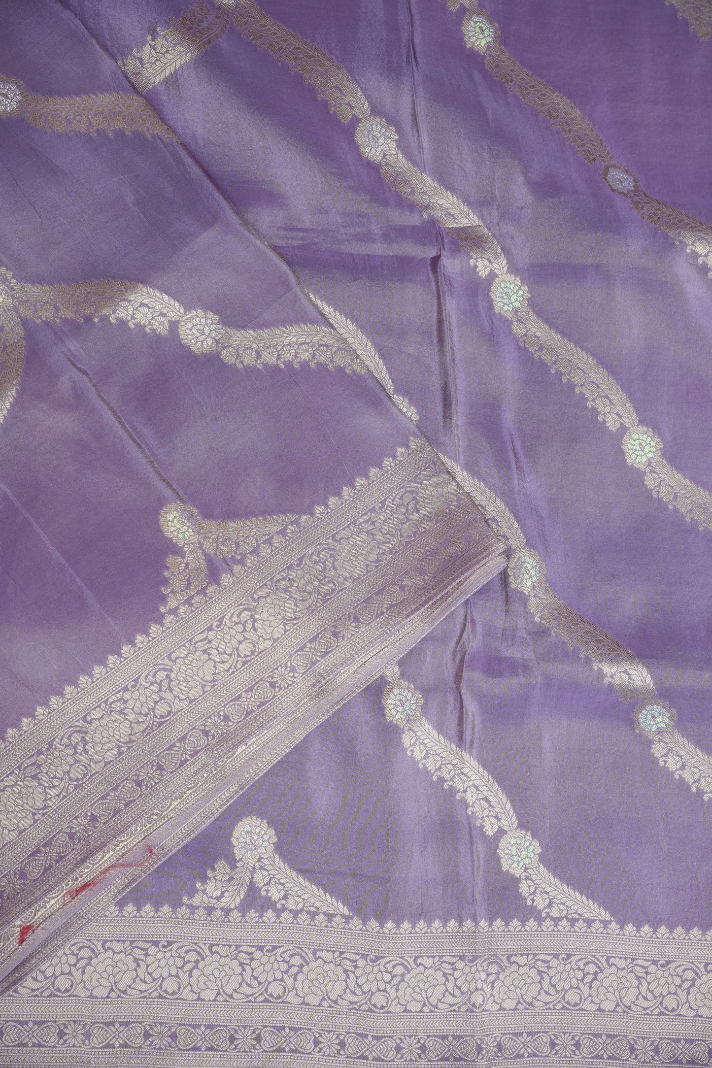 Mellow Tissue Banarasi Silk Saree in Lavender Mist with Silver Zari Floral Vines