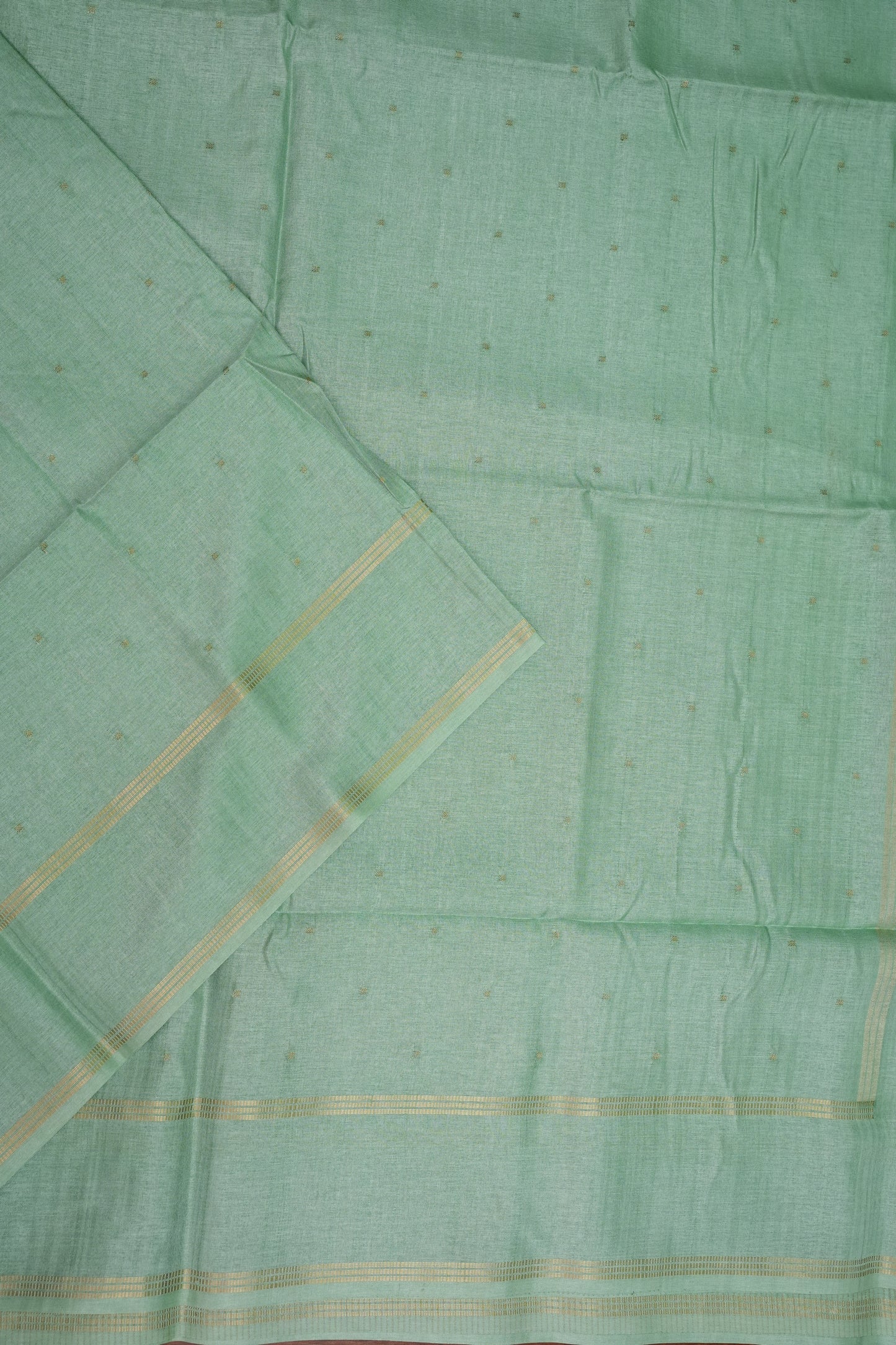 Semi Tussar Saree with Traditional Gap Border – Mint Green