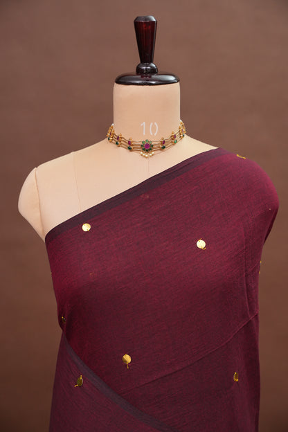 Mulmul Cotton Saree with Tassels - Maroon