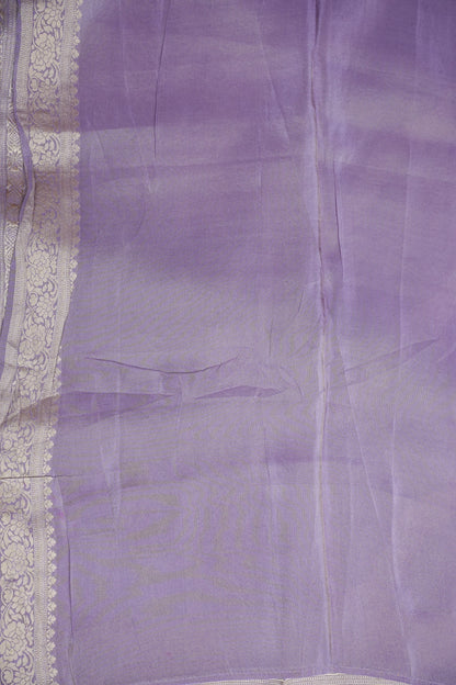Mellow Tissue Banarasi Silk Saree in Lavender Mist with Silver Zari Floral Vines