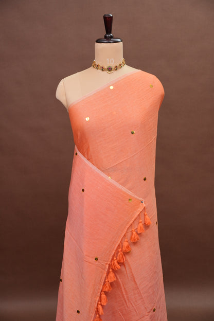 Mulmul Cotton Saree with Tassels - Sunset Orange