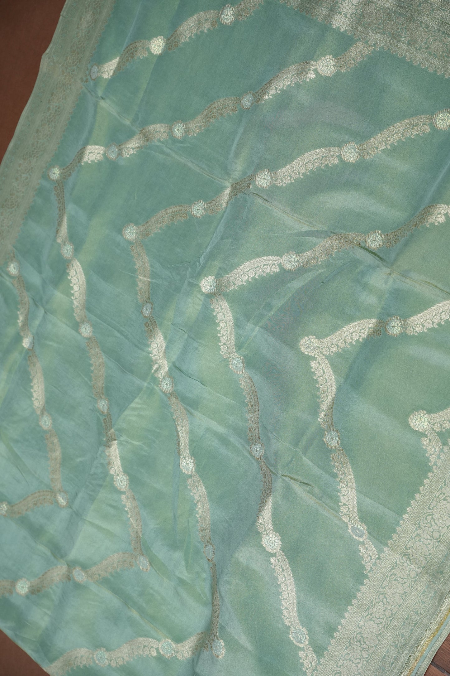 Mellow Tissue Banarasi Silk Saree in Sea Green Mist with Silver Zari