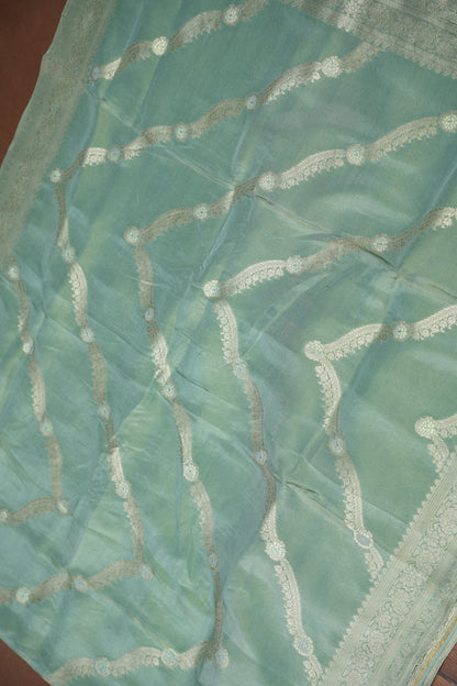 Mellow Tissue Banarasi Silk Saree in Sea Green Mist with Silver Zari