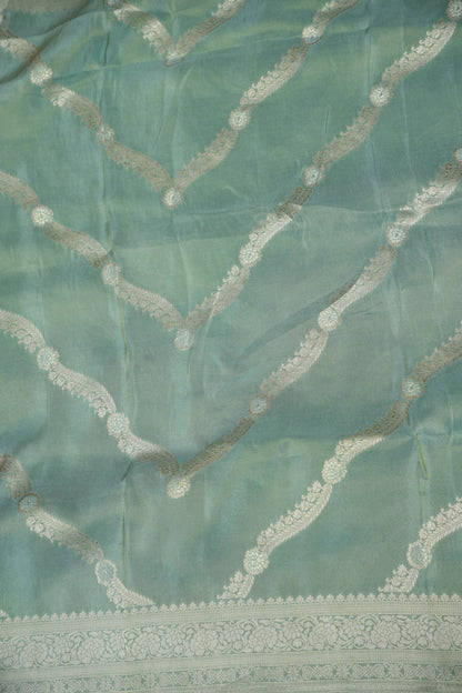 Mellow Tissue Banarasi Silk Saree in Sea Green Mist with Silver Zari