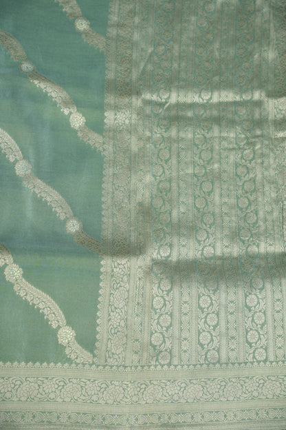 Mellow Tissue Banarasi Silk Saree in Sea Green Mist with Silver Zari