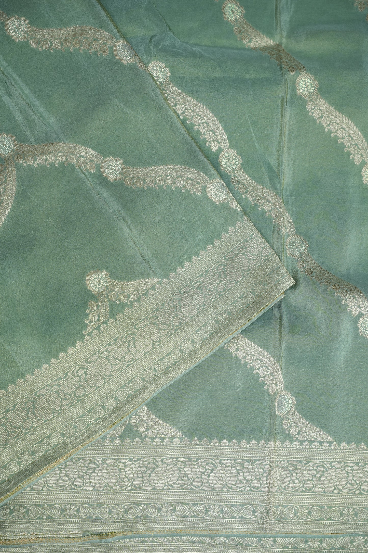 Mellow Tissue Banarasi Silk Saree in Sea Green Mist with Silver Zari