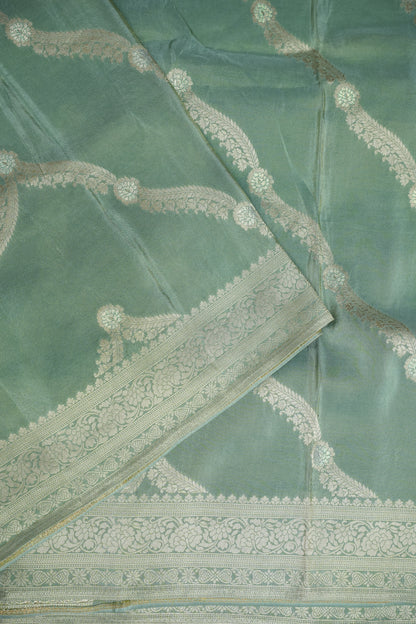 Mellow Tissue Banarasi Silk Saree in Sea Green Mist with Silver Zari