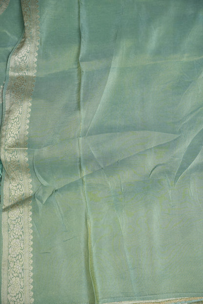 Mellow Tissue Banarasi Silk Saree in Sea Green Mist with Silver Zari