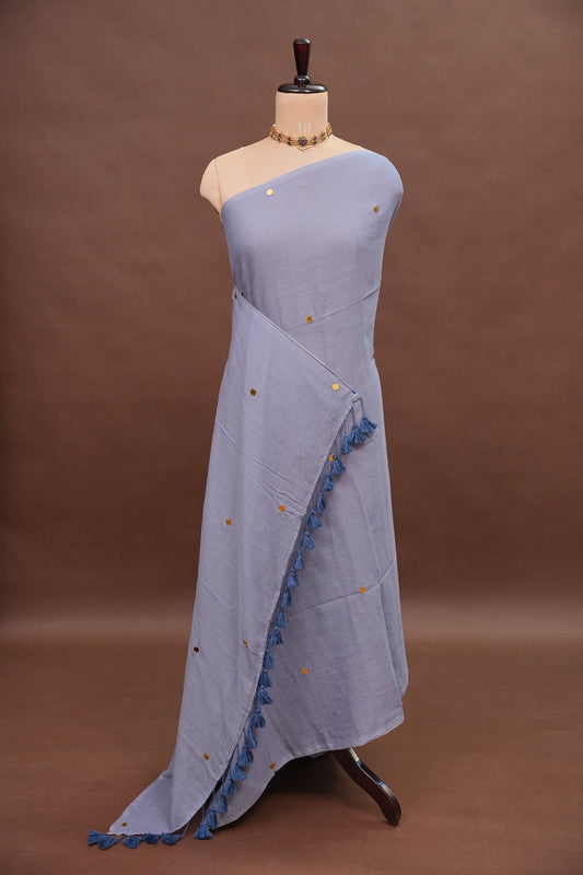 Mulmul Cotton Saree with Tassels - Grey