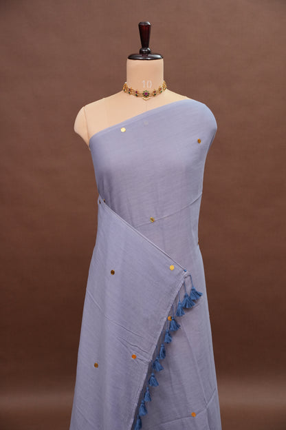 Mulmul Cotton Saree with Tassels - Grey