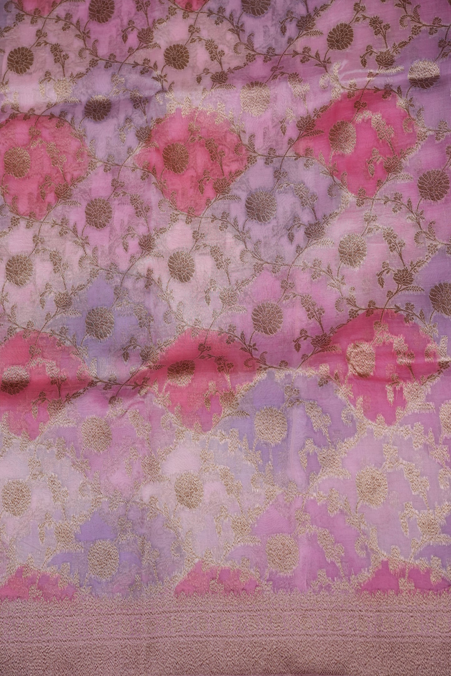 Pure Kora Banarasi Silk Saree in Blush Pink with Floral Jaal Weaving