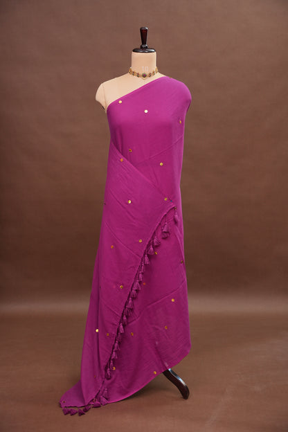 Mulmul Cotton Saree with Tassels - Dark Pink
