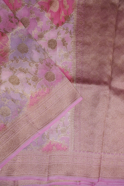 Pure Kora Banarasi Silk Saree in Blush Pink with Floral Jaal Weaving