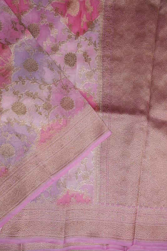 Pure Kora Banarasi Silk Saree in Blush Pink with Floral Jaal Weaving
