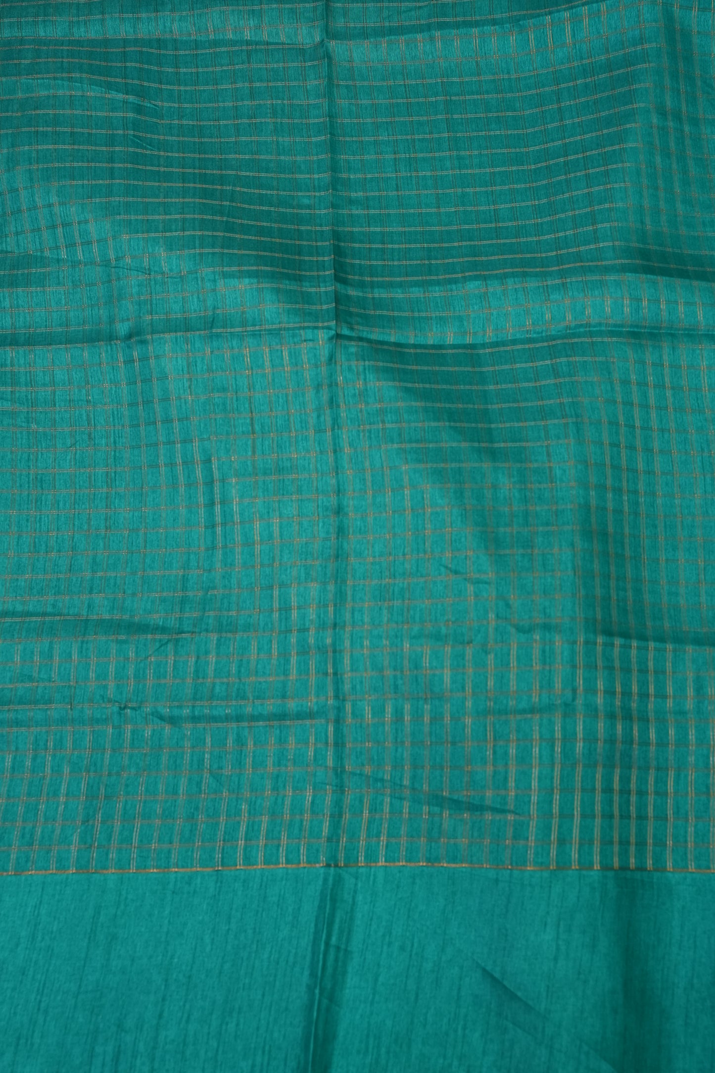 Semi Tussar Saree with Checkered Body & Elephant Motifs – Turquoise Blue