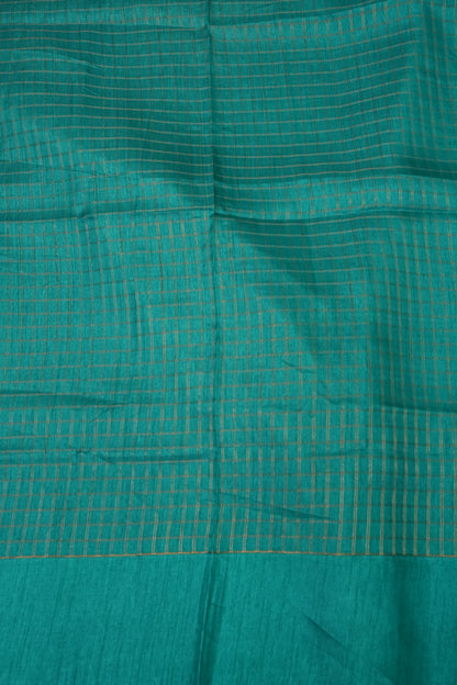 Semi Tussar Saree with Checkered Body & Elephant Motifs – Turquoise Blue