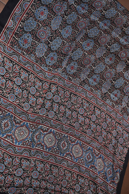 Pure Modal Silk Saree with Authentic Ajrakh Prints – Black