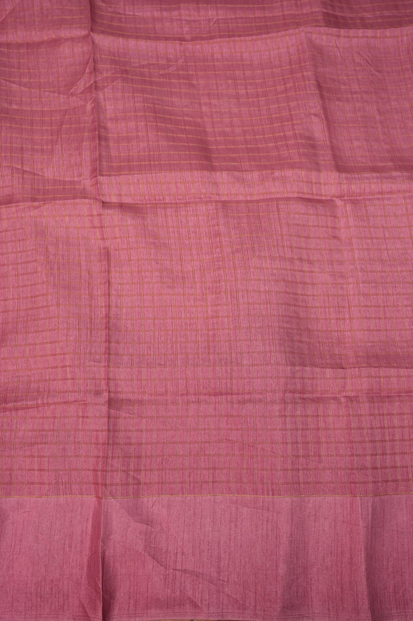 Semi Tussar Saree with Checkered Body & Elephant Motifs – Dusty Rose Pink