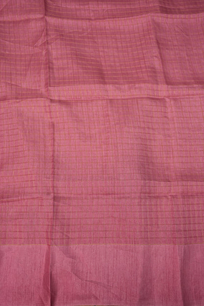 Semi Tussar Saree with Checkered Body & Elephant Motifs – Dusty Rose Pink