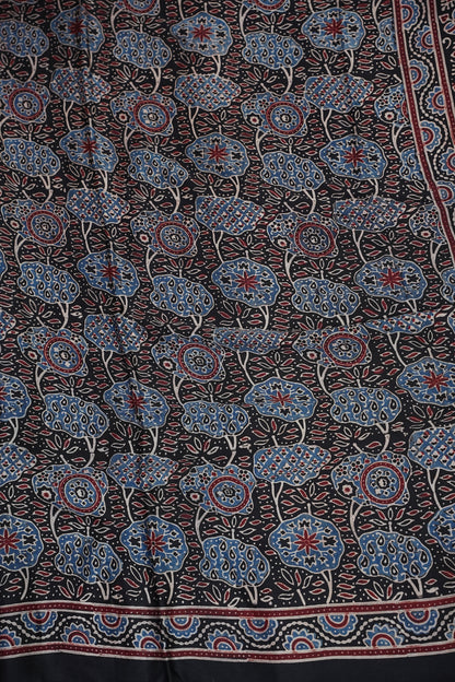 Pure Modal Silk Saree with Authentic Ajrakh Prints – Black