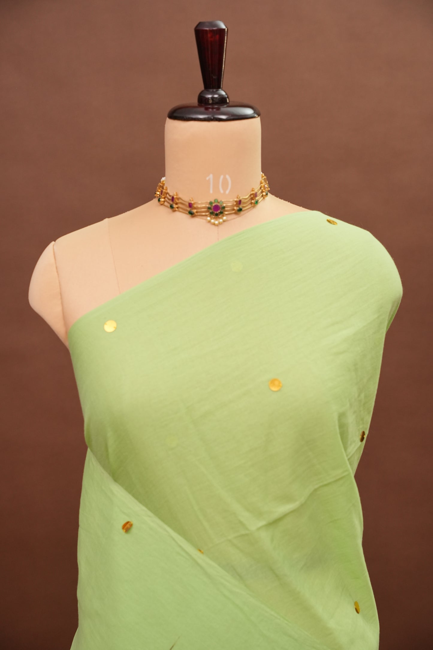 Mulmul Cotton Saree with Tassels - Pistachio Green