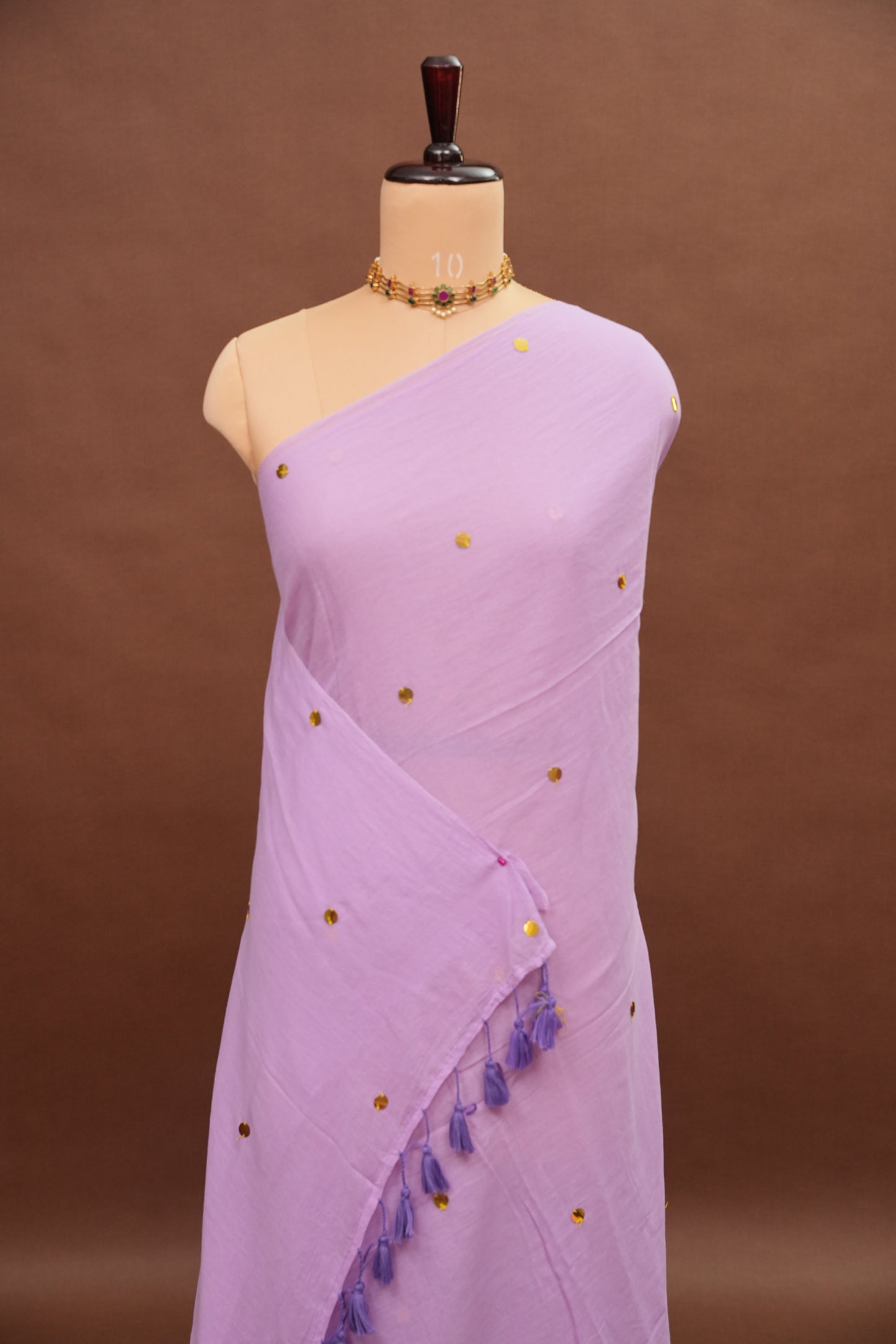 Mulmul Cotton Saree with Tassels - Lavender