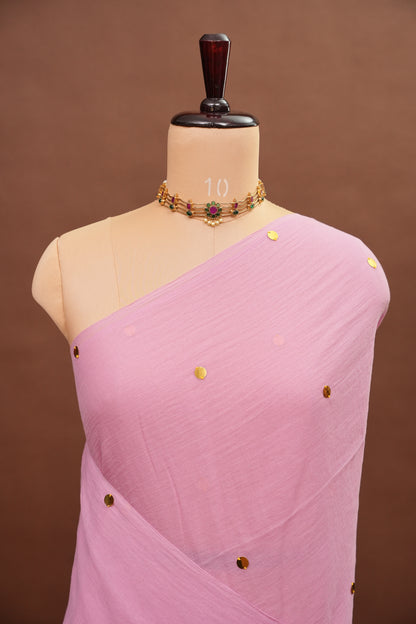 Mulmul Cotton Saree with Tassels - Pink