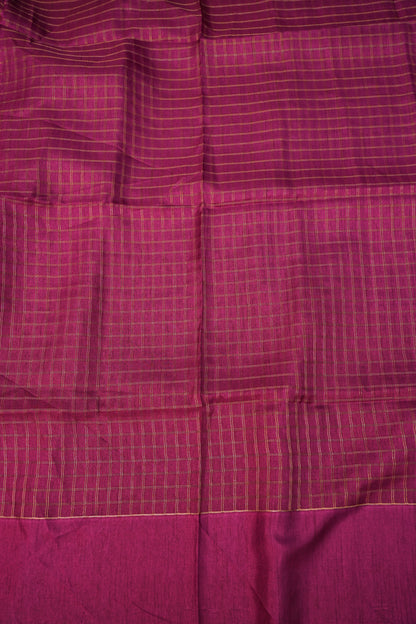 Semi Tussar Saree with Checkered Body & Elephant Motifs – Wine Magenta