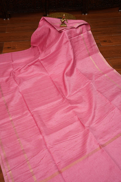 Semi Tussar Silk Saree with Traditional Gap Border – Rose Pink