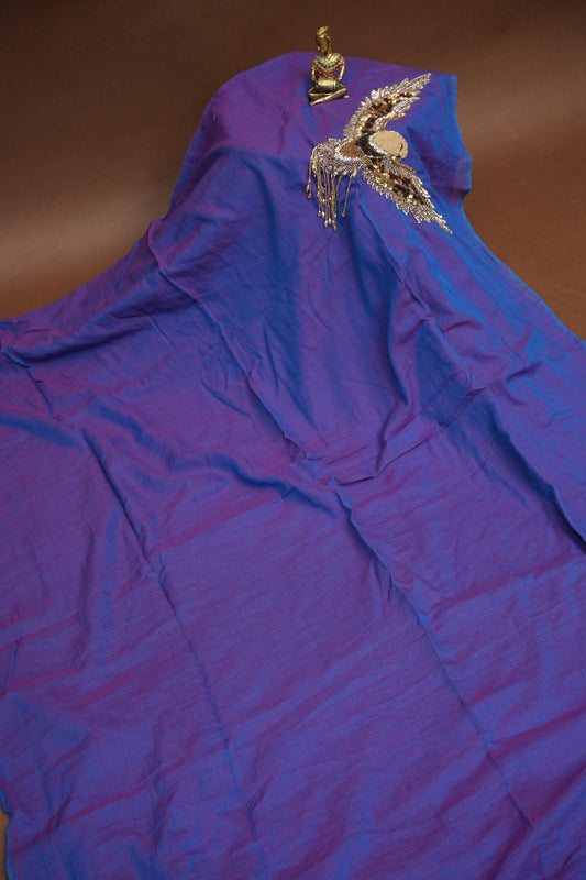 Royal Blue Mul Mul Cotton Party Wear Saree with Handcrafted Flying Eagle Embellishment