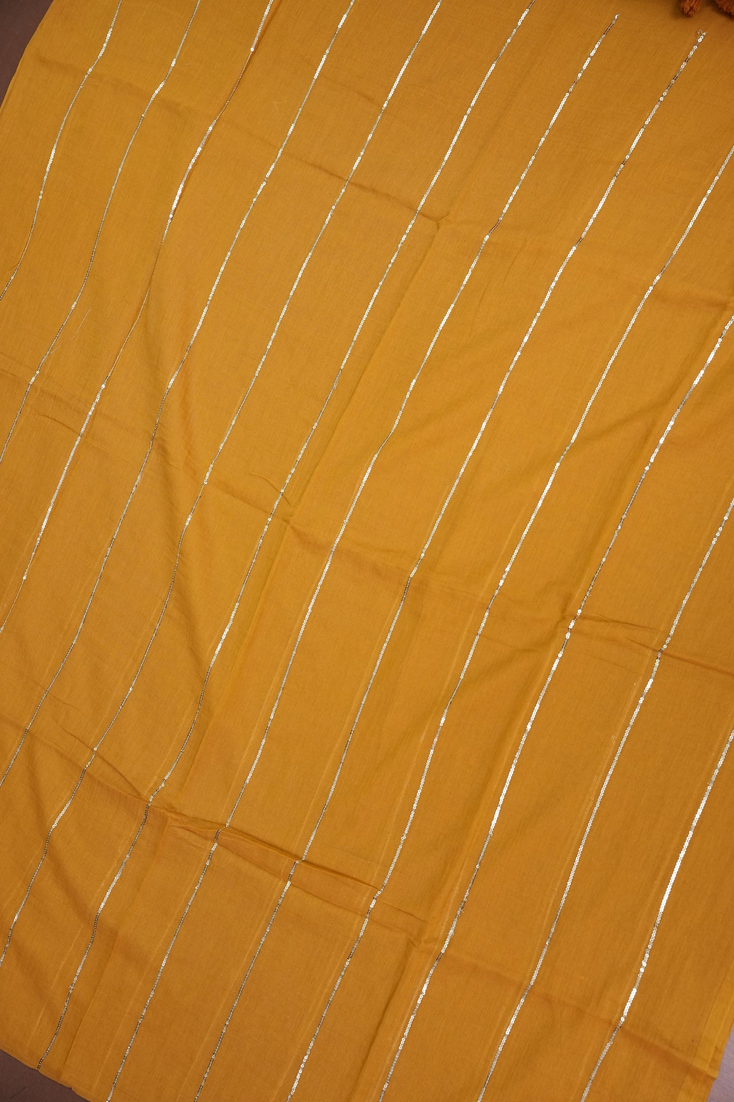 Mulmul Cotton Saree with Tassels - Mustard Yellow